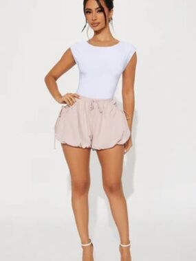Light Pink Drawstring Bubble Hem Shorts - Bloomers